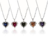 925 Sterling Silver Necklaces, with Crystal, Heart, platinum plated, oval chain & for woman, more colors for choice, 16x20mm, Sold Per Approx 15.7 Inch Strand
