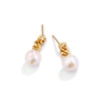 925 Sterling Silver Drop &  Dangle Earrings, with Plastic Pearl, Round, gold color plated, fashion jewelry & for woman, 9mm, Sold By Pair