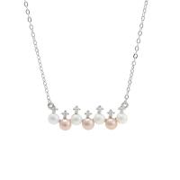 925 Sterling Silver Necklaces, with Freshwater Pearl, with 1.96inch extender chain, platinum plated, oval chain & different styles for choice & for woman, 28x7mm, 4mm, Sold Per Approx 15.74 Inch Strand