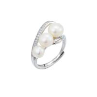 Freshwater Pearl Finger Ring, 925 Sterling Silver, with Freshwater Pearl, platinum plated, adjustable & for woman & with rhinestone, 11.4mm, 5.5mm, 6.5mm, 7mm, US Ring Size:6-8, Sold By PC