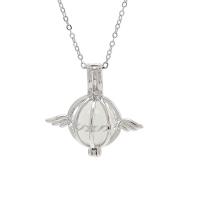Sterling Silver Cage Locket Pendant Necklace, 925 Sterling Silver, with Cats Eye, with 1.96inch extender chain, platinum plated, oval chain & different styles for choice & for woman & hollow, 19.1x19mm, 8mm, Sold Per Approx 15.74 Inch Strand