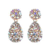Rhinestone Earring Zinc Alloy gold color plated for woman & with rhinestone Sold By Pair