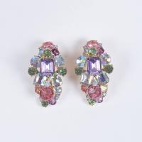 Rhinestone Earring Zinc Alloy gold color plated for woman & with rhinestone multi-colored Sold By Pair