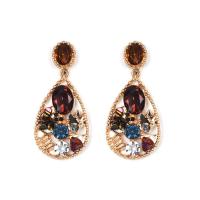 Rhinestone Earring, Tibetan Style, gold color plated, for woman & with rhinestone, 24x54mm, Sold By Pair
