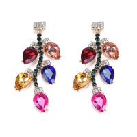 Rhinestone Earring, Tibetan Style, gold color plated, for woman & with rhinestone, multi-colored, 25x63mm, Sold By Pair