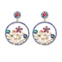 Rhinestone Earring, Tibetan Style, gold color plated, for woman & with rhinestone & hollow, more colors for choice, 48x68mm, Sold By Pair