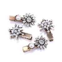 Clips de pico, aleación de zinc, con Perlas plásticas, chapado, 4 piezas & para mujer & con diamantes de imitación, 40x23mm, Vendido por Set