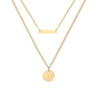 Stainless Steel Jewelry Necklace gold color plated Double Layer & for woman Length 16.1-18.1 Inch Sold By PC