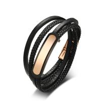 PU Leather Bracelet with Stainless Steel multilayer & for man black Length 15.94 Inch Sold By PC