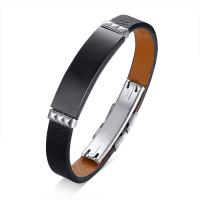 Cuir bracelet ordinaire, avec acier inoxydable, pour homme, noire, Longueur:9.06 pouce, Vendu par PC