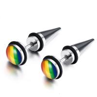 Titanium Steel  Earring rainbow design & Unisex & epoxy gel 7.80mm Sold By Pair