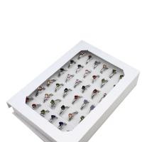 Rhinestone-Edelstahl -Finger-Ring, Edelstahl, für Frau & mit Strass, gemischte Farben, 4mm, 36PCs/Box, verkauft von Box