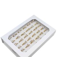 Rhinestone-Edelstahl -Finger-Ring, Edelstahl, für Frau & mit Strass, goldfarben, 4mm, 36PCs/Box, verkauft von Box