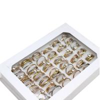 Rhinestone-Edelstahl -Finger-Ring, Edelstahl, für Frau & mit Strass, gemischte Farben, 6mm, 36PCs/Box, verkauft von Box