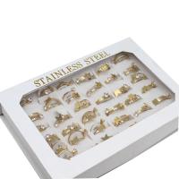Strasszos Rozsdamentes acél Ujj gyűrű, Stainless Steel, a nő, aranysárga, 2mm, 36PC-k/Box, Által értékesített Box