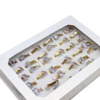 Rhinestone-Edelstahl -Finger-Ring, Edelstahl, für Frau & mit Strass, goldfarben, 4mm, 36PCs/Box, verkauft von Box