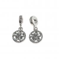 European Style Tibetan Style Dangle Beads, Round, with rhinestone, silver color, 15x11x3mm, Sold By PC