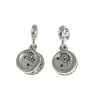 European Style Zinc Alloy Dangle Beads Round with rhinestone silver color Sold By PC