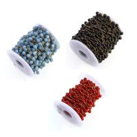 Rostfritt stål Ball Chain, ROSTFRITT STÅL, med Natursten, fler färger för val, 6x6mm, 25m/Spole, Säljs av Spole