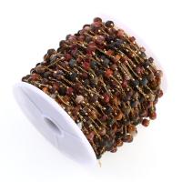 Stainless Steel Ball Chain, with Jasper Brecciated, mixed colors, 4x2mm, 25m/Spool, Sold By Spool