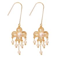 Fashion Fringe Earrings Brass with pearl fashion jewelry & for woman golden Sold By Pair