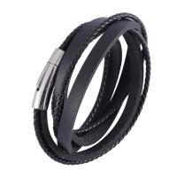 PU Leather Bracelet with Stainless Steel fashion jewelry & multilayer & woven pattern Sold By PC