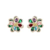 Cubic Zirconia Micro Pave Brass Earring, Flower, plated, micro pave cubic zirconia & for woman, more colors for choice, nickel, lead & cadmium free, 19x19mm, Sold By Pair