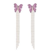 Cubic Zirconia Micro Pave Brass Earring Butterfly plated micro pave cubic zirconia & for woman nickel lead & cadmium free 97mm Sold By Pair