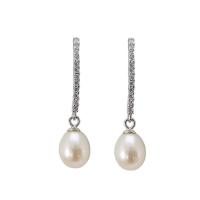 Freshwater Pearl Earrings, 925 Sterling Silver, with Freshwater Pearl, platinum plated, different styles for choice & micro pave cubic zirconia & for woman, 1x29mm, 7mm, Sold By Pair