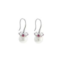 925 Sterling Silver Drop &  Dangle Earrings, with Shell Pearl, Flower, platinum plated, different styles for choice & for woman, 13x26mm, 8mm, Sold By Pair