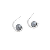 925 Sterling Silver Stud Earrings, with Shell Pearl, Geometrical Pattern, platinum plated, different styles for choice & for woman, 18mm, 8mm, Sold By Pair