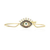 Evil Eye sieraden Armband, Messing, gold plated, Verstelbare & micro pave zirconia & voor vrouw, 27x16mm, Lengte Ca 6 inch, Verkocht door PC