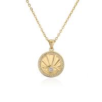 Cubic Zircon Micro Pave Brass Necklace, Flat Round, gold color plated, with eye pattern & micro pave cubic zirconia & for woman, 17x23mm, Length:Approx 17.72 Inch, Sold By PC