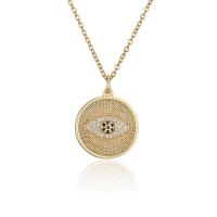 Cubic Zircon Micro Pave Brass Necklace, Flat Round, gold color plated, with eye pattern & micro pave cubic zirconia & for woman, Length:Approx 17.72 Inch, Sold By PC