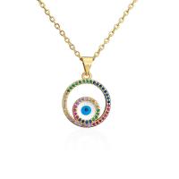 Evil Eye Schmuck Halskette, Messing, Mond, goldfarben plattiert, Micro pave Zirkonia & für Frau & Emaille, farbenfroh, 16x22mm, Länge ca. 17.72 ZollInch, verkauft von PC