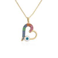 Evil Eye Jewelry Necklace, Brass, Heart, gold color plated, micro pave cubic zirconia & for woman & enamel, multi-colored, 22x32mm, Length:Approx 17.72 Inch, Sold By PC