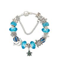 Bracelet European , alliage de zinc, avec chaîne en laiton & cristal, Plaqué de couleur d'argent, longueur différente pour le choix & pour femme & avec strass, bleu, Vendu par PC