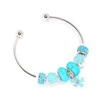 Zinc Alloy European Cuff Bangle with Lampwork plated Adjustable & for woman & with rhinestone 60mm Sold By PC