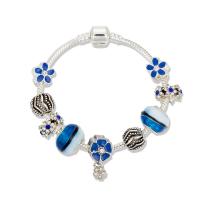 European Bracelet, Tibetan Style, with Lampwork, plated, different length for choice & for woman & enamel & with rhinestone, blue, Sold By PC