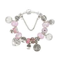 European Bracelet, Tibetan Style, with Lampwork, plated, different length for choice & for woman & with rhinestone, pink, Sold By PC