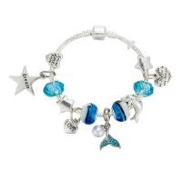 Bracelet European , alliage de zinc, avec chalumeau, Placage, longueur différente pour le choix & pour femme & avec strass, bleu, Vendu par PC
