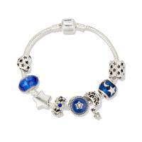 European Bracelet Zinc Alloy gold color plated & for woman & enamel & with rhinestone blue Sold By PC