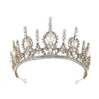 Bridal Tiaras, Tibetan Style, with Plastic Pearl, Crown, antique bronze color plated, with rhinestone, 340x80mm, Sold By PC