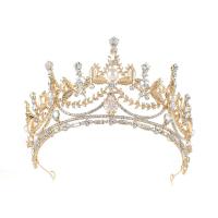 Bridal Tiaras, Tibetan Style, with Plastic Pearl, Crown, KC gold color plated, with rhinestone, 320x80mm, Sold By PC