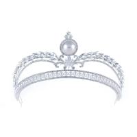 Tiaras, aleación de zinc, con Perlas plásticas, Corona, chapado en color de plata, con diamantes de imitación, 300x70mm, Vendido por UD