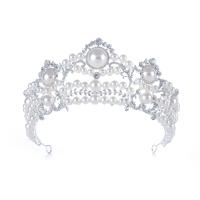 Tiaras, aleación de zinc, con Perlas plásticas, Corona, chapado en color de plata, con diamantes de imitación, 340x75mm, Vendido por UD