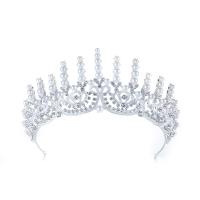 Tiaras, aleación de zinc, con Perlas plásticas, Corona, chapado en color de platina, con diamantes de imitación, 330x60mm, Vendido por UD