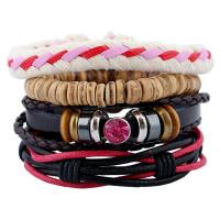 Cowhide Bracelet with Coco & PU Leather & Wax Cord 4 pieces & Adjustable & handmade & Unisex 17-18cm 6cm Sold By Set