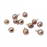 Freshwater Pearl Pendants, with Brass, Round, purple, 12mm, 10PCs/Bag, Sold By Bag