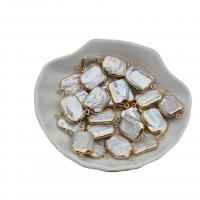 Perlas cultivadas de agua dulce Conector, con metal, Rectángular, Blanco, 15x20mm, 10PCs/Bolsa, Vendido por Bolsa